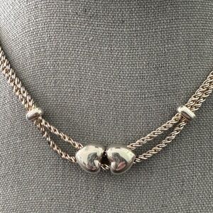 TIFFANY & CO. RARE Silver Double Rope Sliding Heart Double Hearts Necklace
